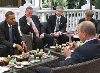 El presidente de EE UU, Barack Obama, desayuna junto el primer ministro ruso, Vladímir Putin