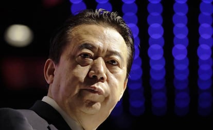 Meng Hongwei, en el Congreso Mundial de Interpol en Singapur, en julio de 2017.