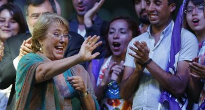 Bachelet celebrates her victory with supporters.