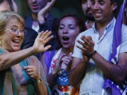 Bachelet celebrates her victory with supporters.