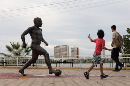 A statue in tribute to Dani Alves in his hometown, Juazeiro, which a Brazilian activist has asked to be removed.