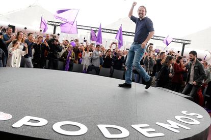 Pablo Iglesias, entonces secretario general de Podemos, durante un mitin de campaña en 2019.