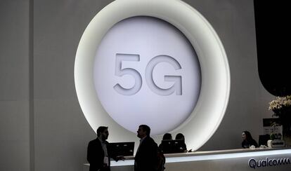 Logo del 5G durante el Mobile World Congress de Barcelona.