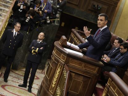 Pedro Sánchez, durante su discurso de investidura en el Congreso.
