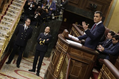 Pedro Sánchez, durante su discurso de investidura en el Congreso.