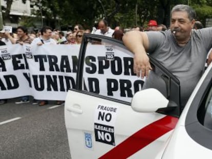 A protest by Madrid taxi drivers against Uber in July.