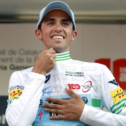 Contador, esta mañana en el podio