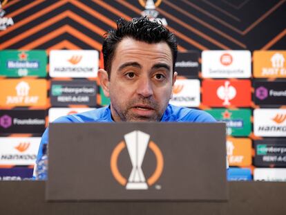 Xavi, durante la rueda de prensa previa al encuentro europeo ante el Nápoles.