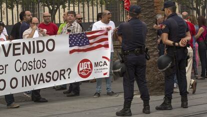 Protesta de los trabajadores de la base de Mor&oacute;n, en octubre del a&ntilde;o pasado.
 
 