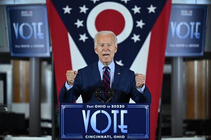 O candidato democrata à Casa Branca, Joe Biden, em um ato de campanha em Cincinnati (Ohio), 12 de outubro.