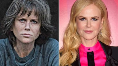 Nicole Kidman se mete en la piel de la detective(con pistola incluida) Erin Bell en 'Destroyer', (a la izquierda) dirigida por Karyn Kusman y que estrena estos días en Londres (en un pase de la cinta, a la derecha). Para quienes han podido verla ya, hace uno de los papeles más interesantes de su carrera, y de los más distintos. El pelo, la ropa y una piel más oscura y cuarteada de lo habitual en la pálida estrella australiana son sus cartas de presentación. En España se espera que llegue a finales de 2018 o principios de 2019.