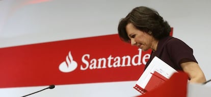 GRA181 BOADILLA DEL MONTE (MADRID), 27/01/2016.- La presidenta del Banco de Santander, Ana Bot&iacute;n, durante la presentaci&oacute;n de resultados del grupo que obtuvo un beneficio neto atribuido de 5.966 millones de euros en 2015, el 2,6 % m&aacute;s que el a&ntilde;o anterior, despu&eacute;s de la dotaci&oacute;n a provisiones, sin las cuales las ganancias habr&iacute;an crecido el 13 % y habr&iacute;an alcanzado los 6.566 millones. EFE/Juan Carlos Hidalgo