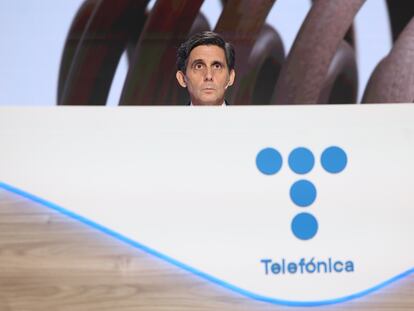 José María Álvarez Pallete, presidente de Telefónica, en la presentación de resultados de 2023.