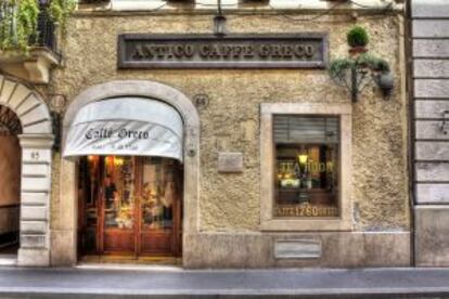 Fachada del Antico Caffe Greco, en Roma, abierto en 1760.