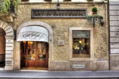 Fachada del Antico Caffe Greco, en Roma, abierto en 1760.