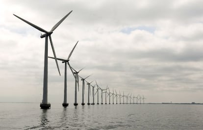 Vista del parque eólico marino Middelgruden, en Dinamarca.