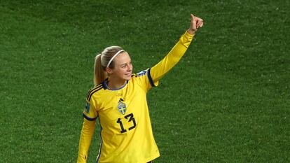 Sweden's Amanda Ilestedt celebrates after the match.