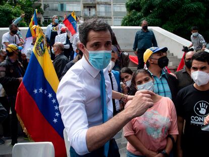 El líder opositor venezolano Juan Guaidó, este miércoles en una concentración en Caracas.