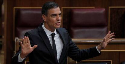 El presidente del Gobierno, Pedro Sánchez, durante una de sus intervenciones en la sesión de control al Ejecutivo que este miércoles acoge el Congreso.