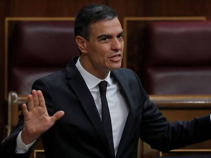 El presidente del Gobierno, Pedro Sánchez, durante una de sus intervenciones en la sesión de control al Ejecutivo que este miércoles acoge el Congreso.