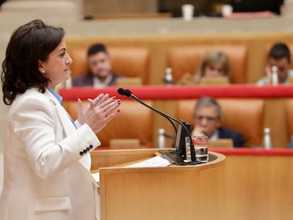 La presidenta de la Comunidad de La Rioja, Concha Andreu, en el Parlamento de La Rioja este jueves.