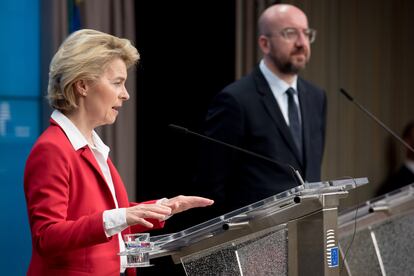 La presidenta de la Comisión Europea, Ursula von der Leyen, durante una rueda de prensa la semana pasada.