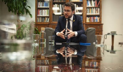 Pere Aragonès, el jueves en la sede de la consejería catalana de Economía, en Barcelona.