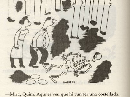 Dibuix de Calders a 'L'Esquella de la Torratxa' del 23 de juliol de 1937, amb una referència tàcita a les accions de la FAI a la carretera de la Rabassada.