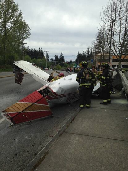 La avioneta accidentada, tras estrellarse.