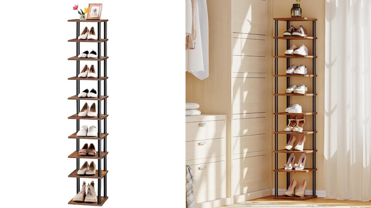 Estantería vertical para zapatos con diez niveles.