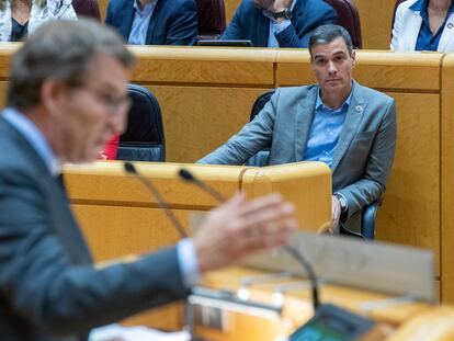 Feijóo intervenía el martes en Senado ante la mirada de Pedro Sánchez.