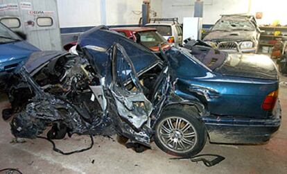 Estado en que quedó el coche conducido por un menor en Calonge, accidente en el que murieron tres personas.