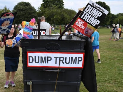 Protestas contra Trump durante su visita en Escocia el 14 de julio de 2018. 