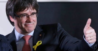 Puigdemont después de conocer los resultados electorales.