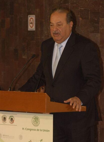 Carlos Slim, durante la intervención en el Congreso el pasado lunes.