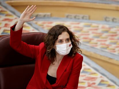 La presidenta de la Comunidad de Madrid, Isabel Díaz Ayuso, en la Asamblea regional.