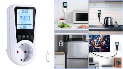 medidor de consumo electrico con pantalla de tecnología LCD retroiluminada.