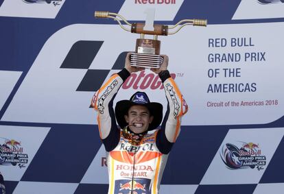 Marc Márquez celebra su sexta victoria en Austin.