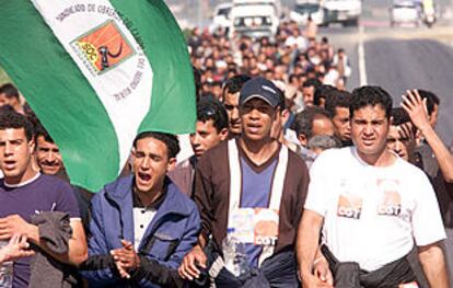 Cabeza de la manifestación de inmigrantes celebrada en la provincia de Huelva.