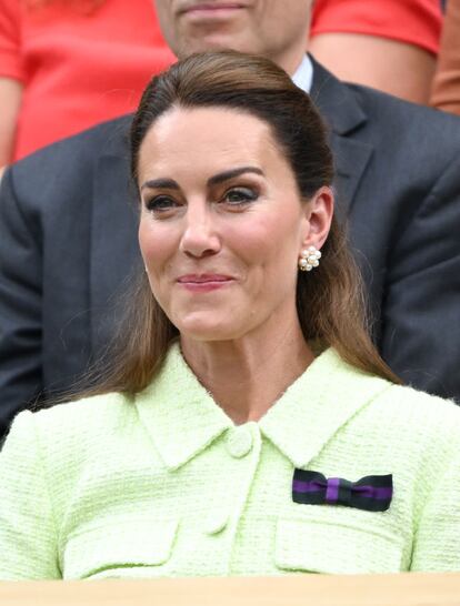 LONDON, ENGLAND - JULY 15: Catherine, Princess of Wales attends day thirteen of the Wimbledon Tennis Championships at All England Lawn Tennis and Croquet Club on July 15, 2023 in London, England. (Photo by Karwai Tang/WireImage)