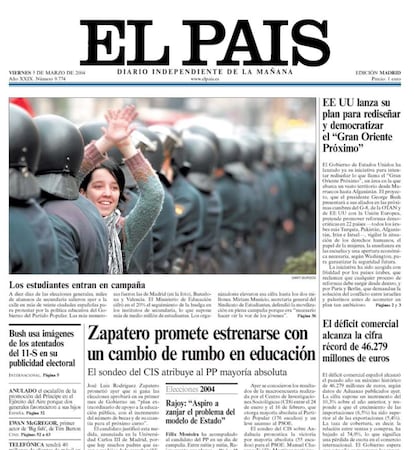 Portada de EL PAÍS del 5 de marzo de 2004.