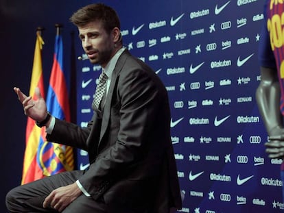 Gerard Piqu&eacute;, el d&iacute;a de su renovaci&oacute;n.