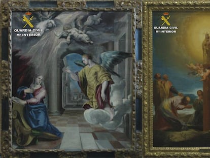 &#039;La Anunciaci&oacute;n&#039; de El Greco y &#039;La Aparici&oacute;n de la Virgen del Pilar&#039; de Goya (a la derecha), en una imagen facilitad por la Guardia Civil en 2011. 
