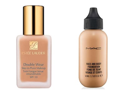 Double Wear de Estée Lauder y Face and Body Foundation de Mac.