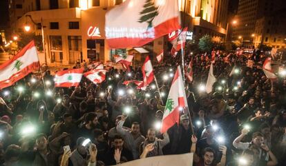 Manifestantes durante las protestas en Beirut, este viernes.