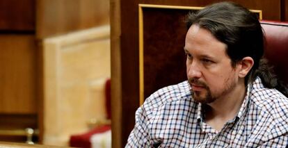 El líder de Unidas Podemos, Pablo Iglesias, durante la segunda votación de la investidura