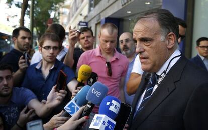 El presidente de la LFP, Javier Tebas, tras la vista judicial