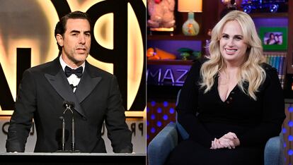 El actor Sacha Baron Cohen y la actriz Rebel Wilson.