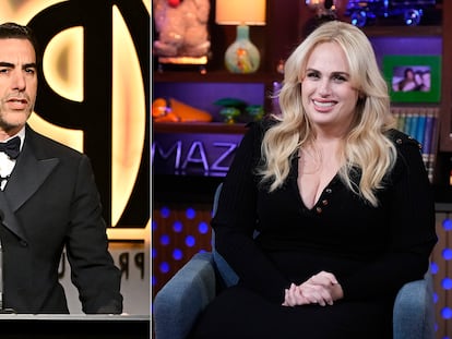 El actor Sacha Baron Cohen y la actriz Rebel Wilson.