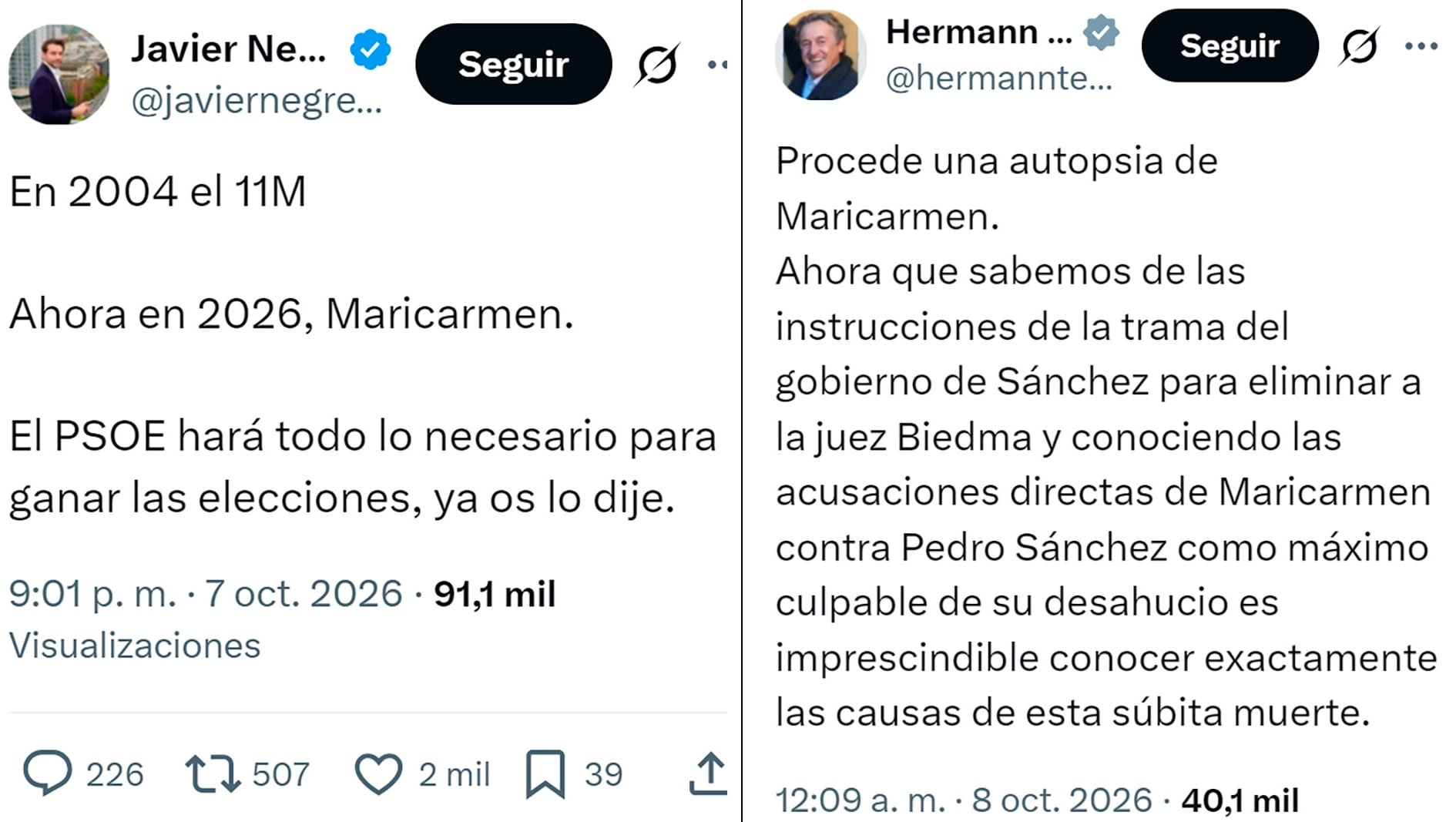 El bulo ultra del “asesinato” de Maricarmen: “Procede una autopsia. Zurdos de mierda. El PSOE hará todo para ganar las elecciones”
